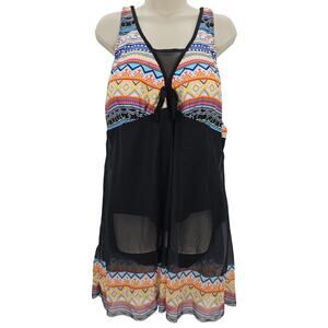 American Trends Womans size 4XL Geo Print Mesh Swimdress One Piece Black NWOT